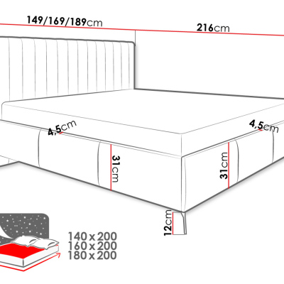 Manželská posteľ s úložným priestorom 180x200 TANIX - zelená