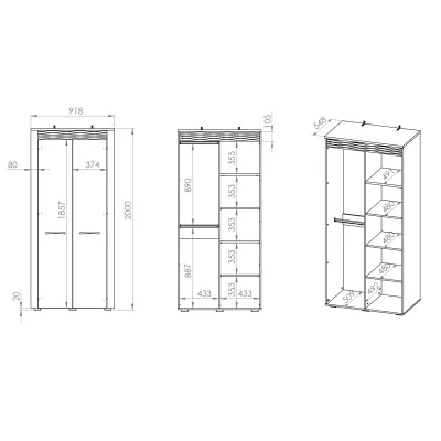 Šatníková skriňa DERIKA - šírka 92 cm, biela borovica