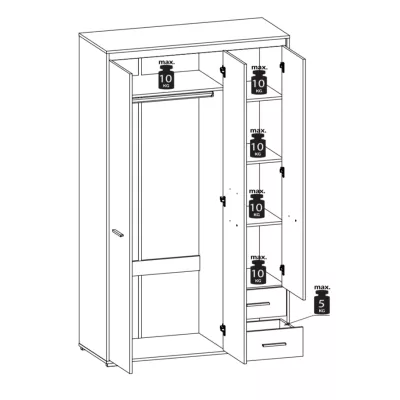 Vysoká šatníková skriňa GVENDA - šírka 120 cm, dub sonoma svetlý