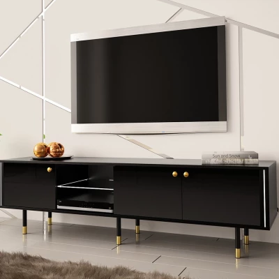 TV stolík s LED osvetlením RUBO 2 - čierny / lesklý čierny