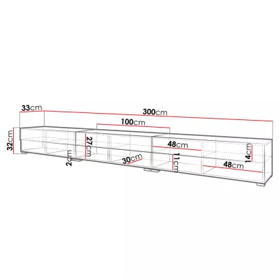 Televízny stolík 300 cm s LED osvetlením WILLA A - gaštan