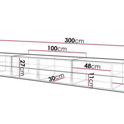 Televízny stolík 300 cm s LED osvetlením WILLA A - biely / lesklý biely