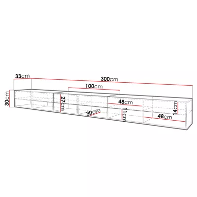 Televízny stolík 300 cm s LED osvetlením WILLA A - biely / lesklý biely