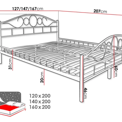 Kovová jednolôžková posteľ 120x200 TEJANO - čierna