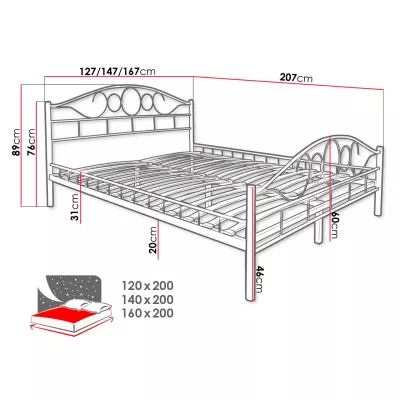 Kovová jednolôžková posteľ 120x200 TEJANO - čierna