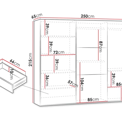 Šatníková skriňa so zrkadlom 250 cm MATAS - biela