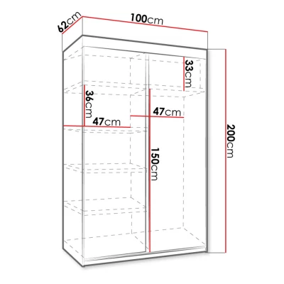 Zrkadlová šatníková skriňa 100 cm s modrým LED osvetlením ELVIRA 2 - biela