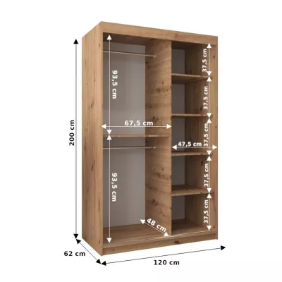 Šatníková skriňa MARIA - šírka 120 cm, dub sonoma / čierna