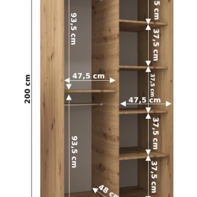 Šatníková skriňa MIA - šírka 100 cm, dub sonoma