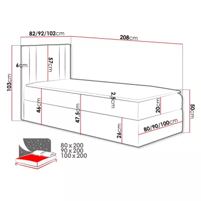 Americká jednolôžková posteľ 90x200 VITORIA MINI - šedá ekokoža, pravé prevedenie + topper ZDARMA