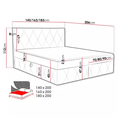 Hotelová manželská posteľ 180x200 PALMA - smotanová + topper ZDARMA