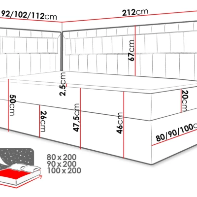 Kontinentálna jednolôžková posteľ 90x200 RAMIRA 3 - biela ekokoža / khaki, pravé prevedenie + topper ZDARMA