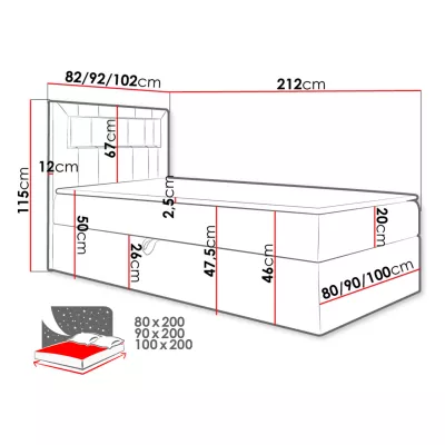 Kontinentálna jednolôžková posteľ 90x200 RAMIRA 1 - biela ekokoža / čierna, pravé prevedenie + topper ZDARMA