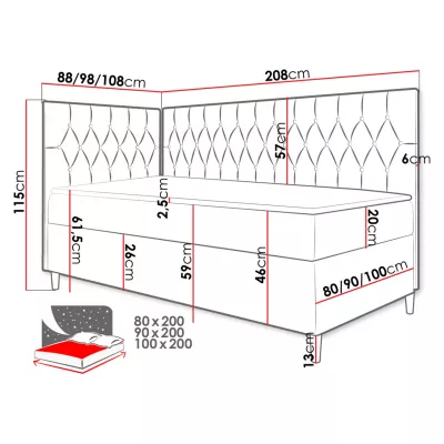 Boxspringová jednolôžková posteľ 90x200 PORFIRO 3 - biela ekokoža / hnedá 2, pravé prevedenie + topper ZDARMA