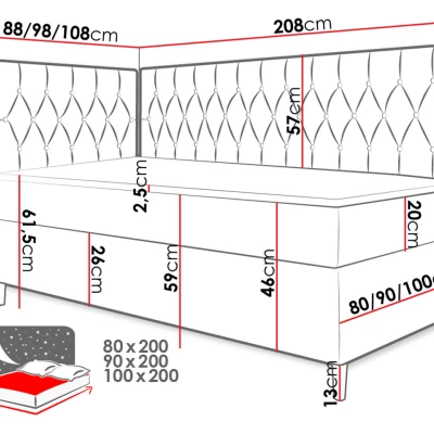 Boxspringová jednolôžková posteľ 90x200 PORFIRO 3 - biela ekokoža / hnedá 1, pravé prevedenie + topper ZDARMA