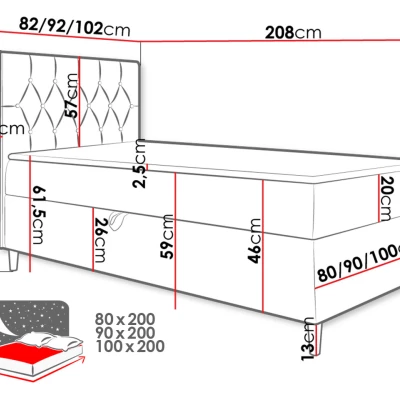 Boxspringová jednolôžková posteľ 90x200 PORFIRO 1 - biela ekokoža / hnedá 2, pravé prevedenie + topper ZDARMA