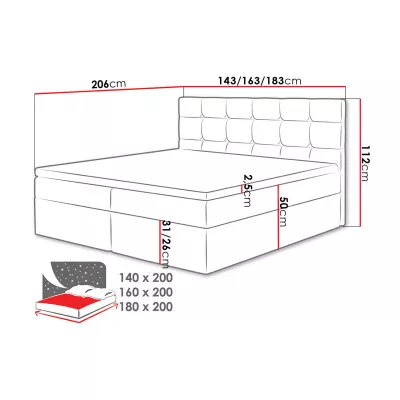 Boxpringová posteľ 160x200 CAROLA - tmavá šedá + topper ZDARMA