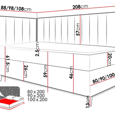 Boxspringová jednolôžková posteľ 80x200 ROCIO 3 - biela ekokoža / khaki, pravé prevedenie + topper ZDARMA