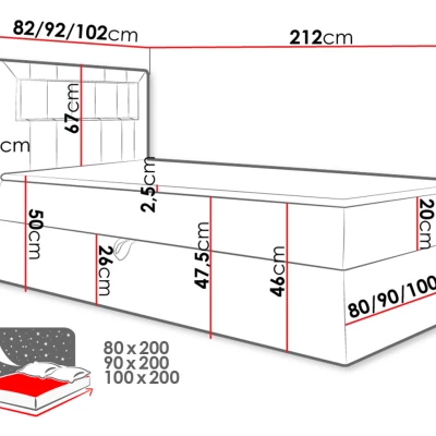 Kontinentálna jednolôžková posteľ 100x200 RAMIRA 1 - biela ekokoža / khaki, pravé prevedenie + topper ZDARMA