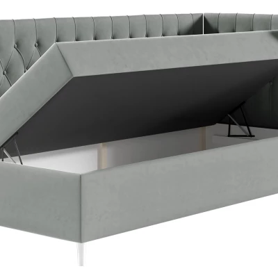 Boxspringová jednolôžková posteľ 100x200 PORFIRO 3 - biela ekokoža / hnedá 1, pravé prevedenie + topper ZDARMA