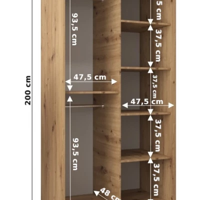 Šatníková skriňa so zrkadlom VIVI - šírka 100 cm, dub artisan / biela