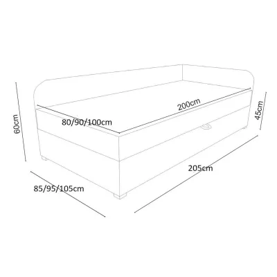 Jednolôžková čalúnená posteľ VALESKA COMFORT - 90x200, pravá, svetlo šedá / šedá