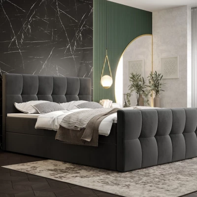 Boxspringová posteľ s úložným priestorom ELIONE COMFORT - 200x200, popolavá