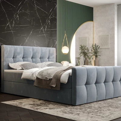 Boxspringová posteľ s úložným priestorom ELIONE COMFORT - 160x200, modrá