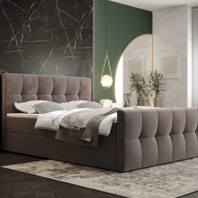 Boxspringová posteľ s úložným priestorom ELIONE COMFORT - 200x200, mliečna čokoláda