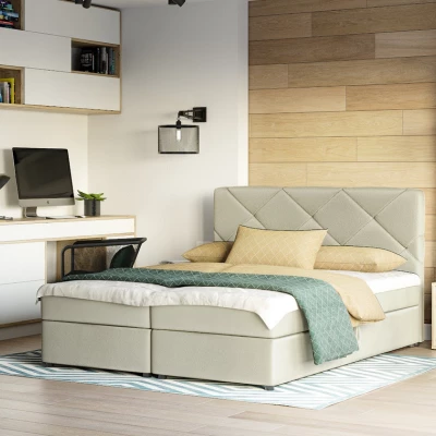 Manželská posteľ s úložným priestorom KATRIN - 200x200, béžová