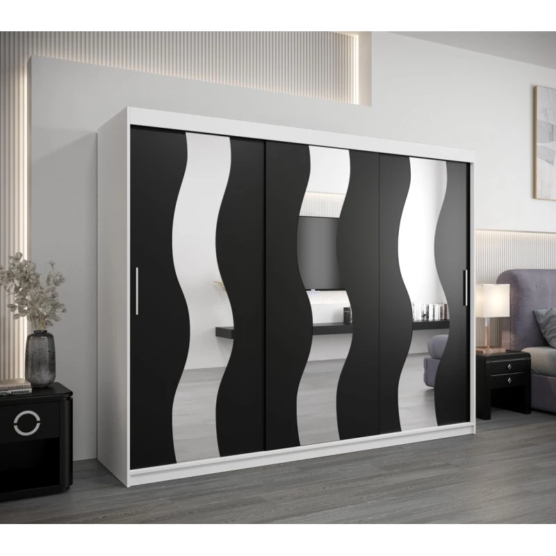 Skriňa s posuvnými dverami HEDVIKA - šírka 250 cm, biela / čierna