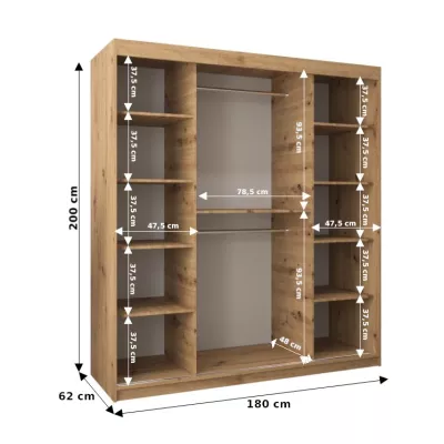 Skriňa s posuvnými dverami MICHALELA - šírka 180 cm, čierna / dub artisan