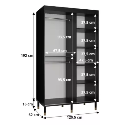 Šatníková skriňa SHAILA 5 - 120 cm, čierna + mramor