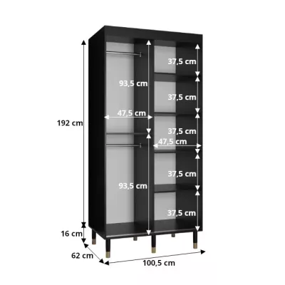 Šatníková skriňa SHAILA 9 - 100 cm, čierna + mramor