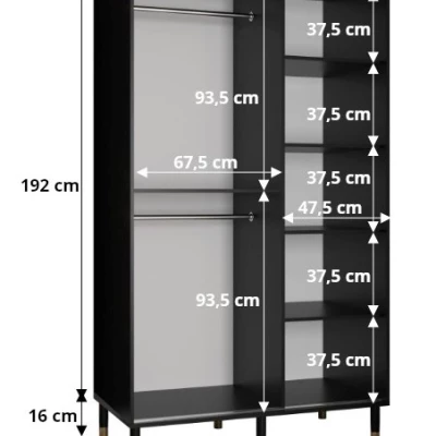 Šatníková skriňa SHAILA 9 - 120 cm, čierna + mramor