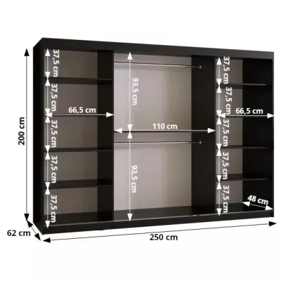 Skriňa so zrkadlom MADELEIN 3 - šírka 250 cm, čierna + orech