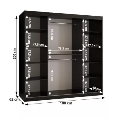 Skriňa so zrkadlom MADELEIN 3 - šírka 180 cm, čierna + orech