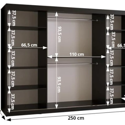 Skriňa s posuvnými dverami MADELEIN 2 - šírka 250 cm, čierna / orech