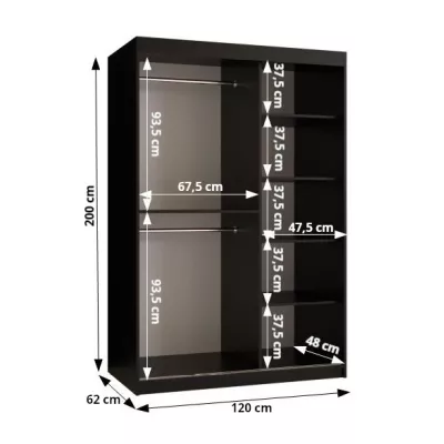 Skriňa s posuvnými dverami MADELEIN 1 - šírka 120 cm, čierna / orech