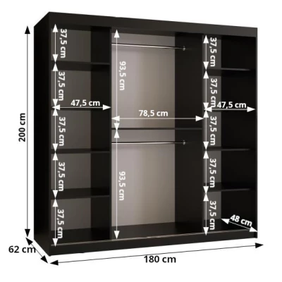 Skriňa so vzorovanými dverami SANDJI 3 - šírka 180 cm, čierna / tmavý orech