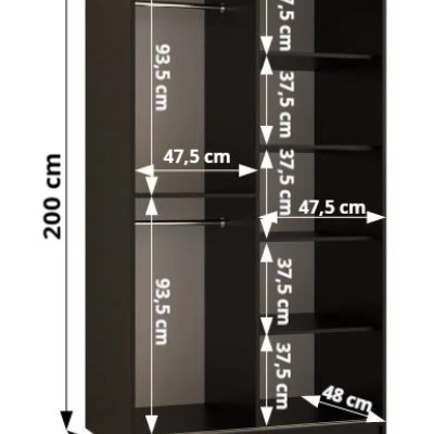 Skriňa so vzorovanými dverami SANDJI 3 - šírka 100 cm, čierna / tmavý orech