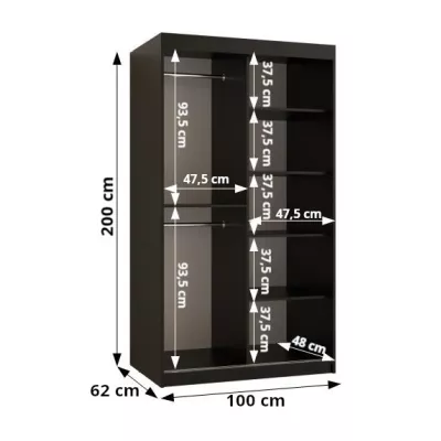 Skriňa so vzorovanými dverami SANDJI 3 - šírka 100 cm, čierna / tmavý orech