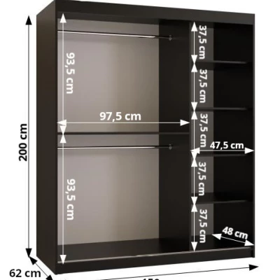 Skriňa so vzorovanými dverami SANDJI 1 - šírka 150 cm, čierna / tmavý orech