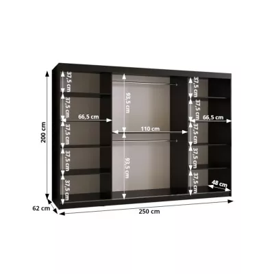 Šatníková skriňa RADKIN 1 - šírka 250 cm, čierna / biela