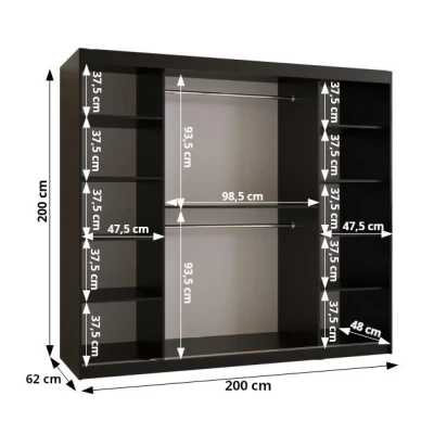 Šatníková skriňa RADKIN 1 - šírka 200 cm, čierna / biela