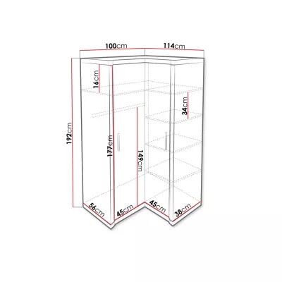 Rohová skriňa AIRA - šírka 100 cm, dub hľuzovka