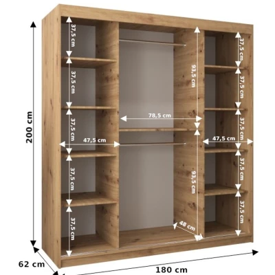 Skriňa s posuvnými dverami v šírke 180 cm TIMEA 3 - biela / dub artisan