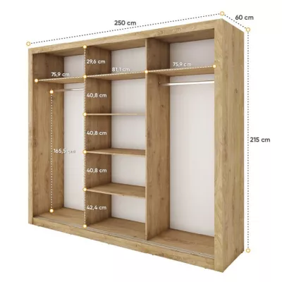Šatníková skriňa so zrkadlom 250 cm NALDO 1 - dub shetland