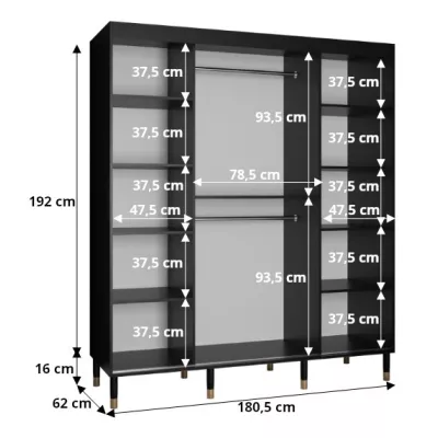 Šatníková skriňa SHAILA 12 - 180 cm, čierna