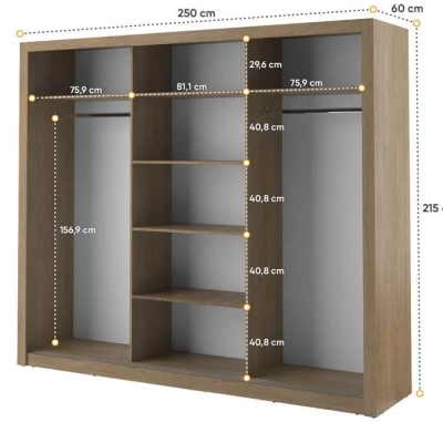 Šatníková skriňa so zrkadlom 250 cm MAWELYN 3 - čierna